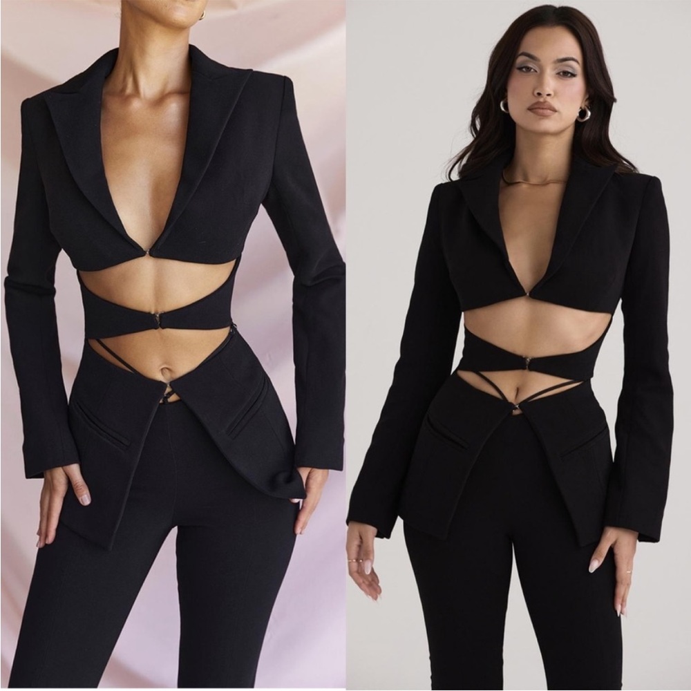House Of CB 'Nour' Black Crepe Cutout Blazer NWT - Picture 1 of 10